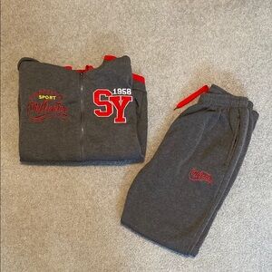 Dark Grey & Red Full Zip Hoodie & Joggers Set